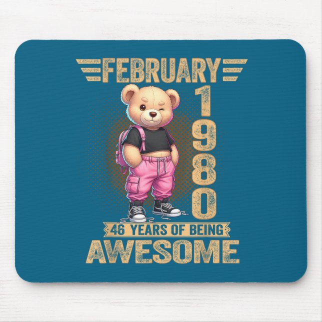 February 1980 46th Birthday 46 Year Teddy Bear Bei Mouse Mat (Front)