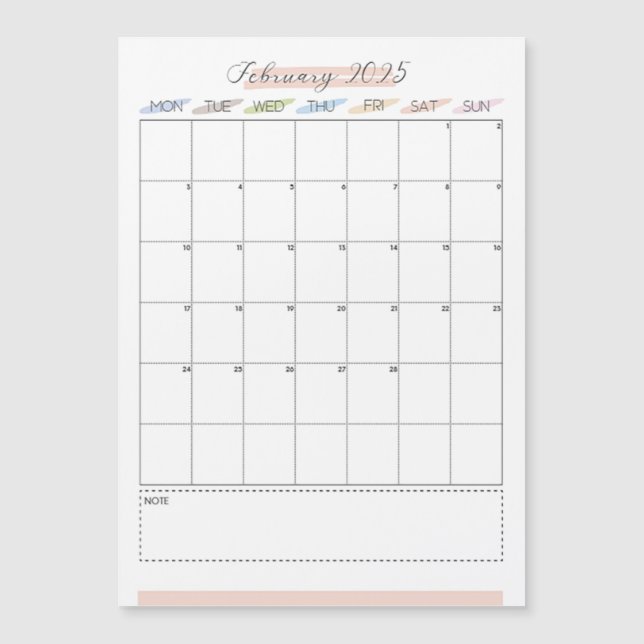 February 2025  Individual Month Magnetic Card (Front)