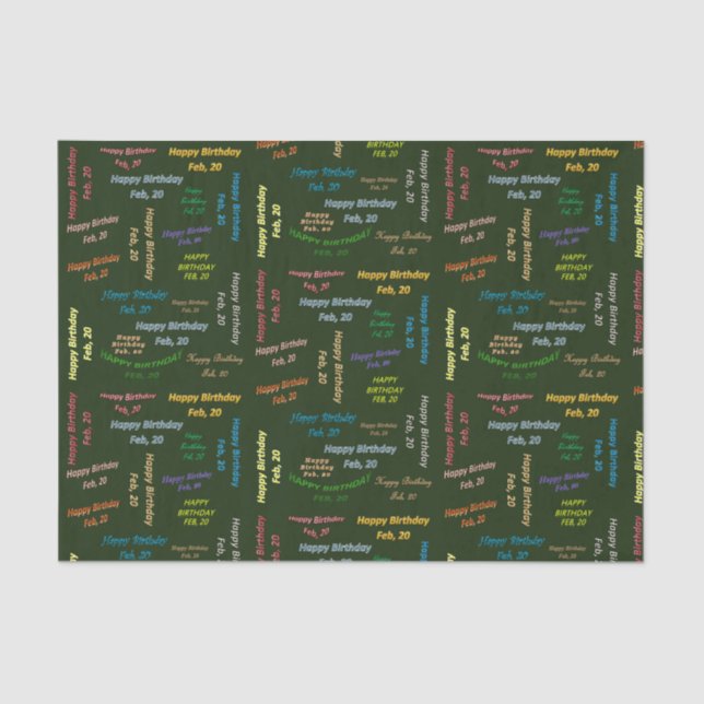 February, 20 Birthday Tissue Paper (Front)