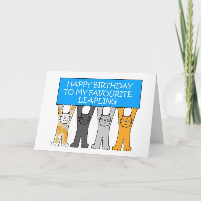 February 29th Birthday Cartoon Cats Card (Front)