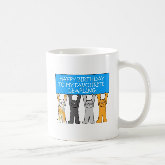 February 29th Birthday Cartoon Cats Coffee Mug (Right)