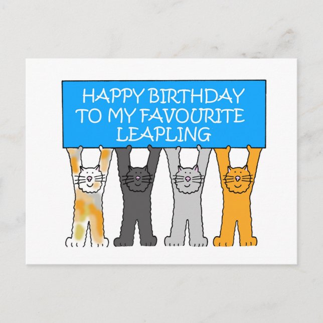 February 29th Birthday Cats Postcard (Front)