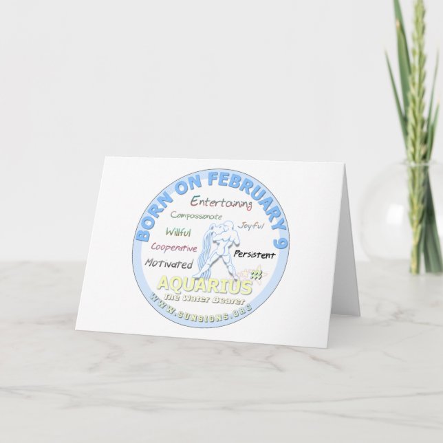February 9th Birthday - Aquarius Card (Front)