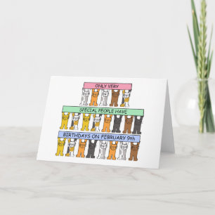 February 9th Birthday Cats Card