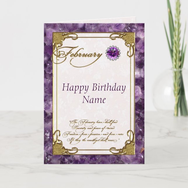 February Amethyst Birthstone Birthday Card (Front)