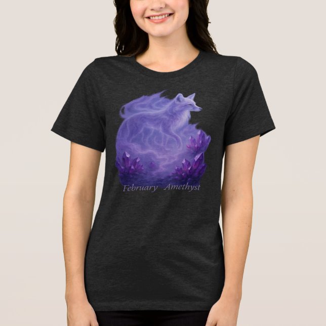February Amethyst – Mystical Fox & Crystal Tri-Blend Shirt (Front)