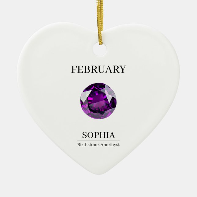 February Amethyst Personalised Birthday Ceramic Tree Decoration (Front)