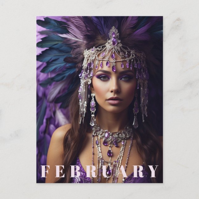 *~* FEBRUARY  AP53 Birthday AMETHYST Boho Postcard (Front)