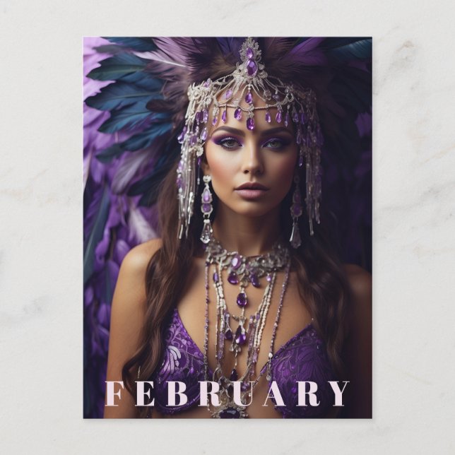 *~* FEBRUARY AP53 Headdress Boho AMETHYST  Postcard (Front)