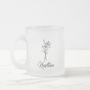February Birth Flower & Elegant Script Name Frosted Glass Coffee Mug
