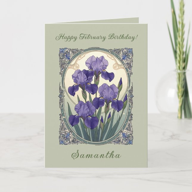 February Birth Flower Iris Flowers Art Nouveau Sty Card (Front)