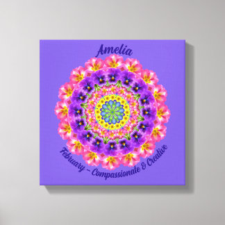 February Birth Flower Personalised Mandala Zen Art Canvas Print