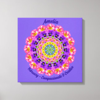 February Birth Flower Personalised Mandala Zen Art Canvas Print