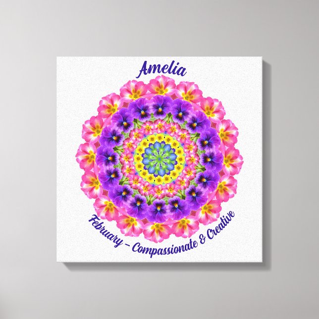 February Birth Flower Personalised Mandala Zen Art Canvas Print (Front)