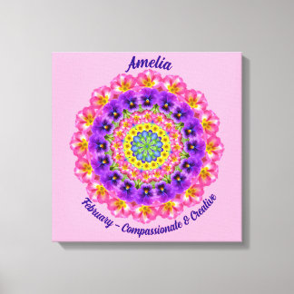 February Birth Flower Personalised Mandala Zen Art Canvas Print