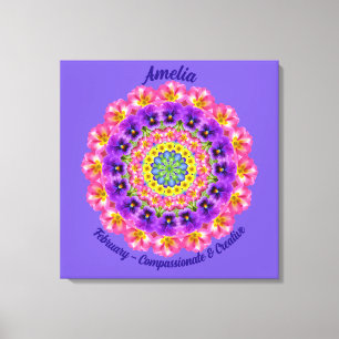 February Birth Flower Personalised Mandala Zen Art Canvas Print