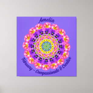 February Birth Flower Personalised Mandala Zen Art Canvas Print