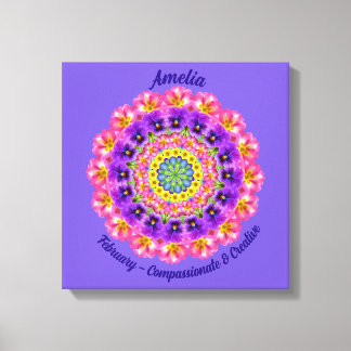 February Birth Flower Personalised Mandala Zen Art Canvas Print