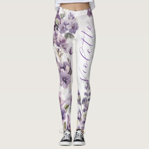 February Birth Flower Personalised Violet Floral Leggings