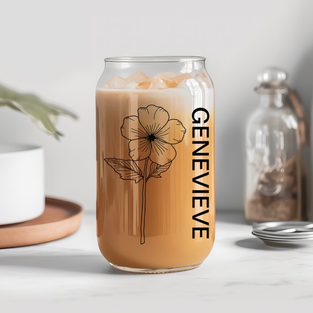 February Birth Flower Primrose with Custom Name  Can Glass (Creator Uploaded)