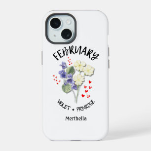 FEBRUARY Birth Month Flower Custom Name iPhone 15 Case