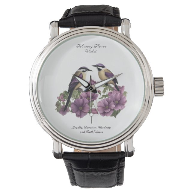 February Birth Month Flower Personalised Birthday Watch (Front)