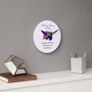 February Birth Month Flower Violet Delicate Floral Round Clock