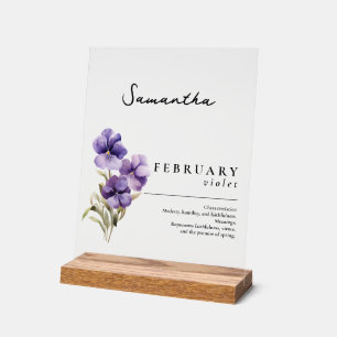 February Birth Month Flower Violet Personalised Acrylic Sign