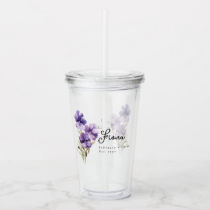 February Birth Month Flower Violet Personalised Acrylic Tumbler