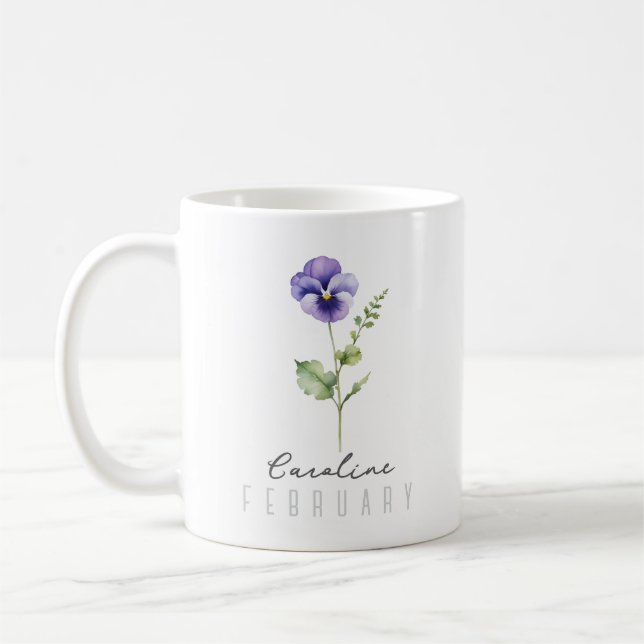 February Birth Month Flower w/Name – Violet Coffee Mug (Left)