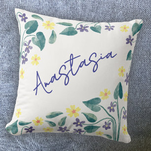 February Birth Month Violet Primrose Personalised Cushion