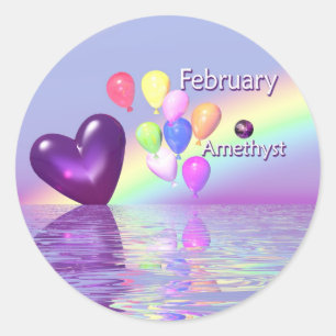 February Birthday Amethyst Heart Classic Round Sticker