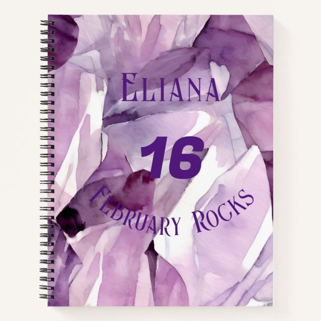 February Birthday Anniversary Custom Name Notebook (Front)