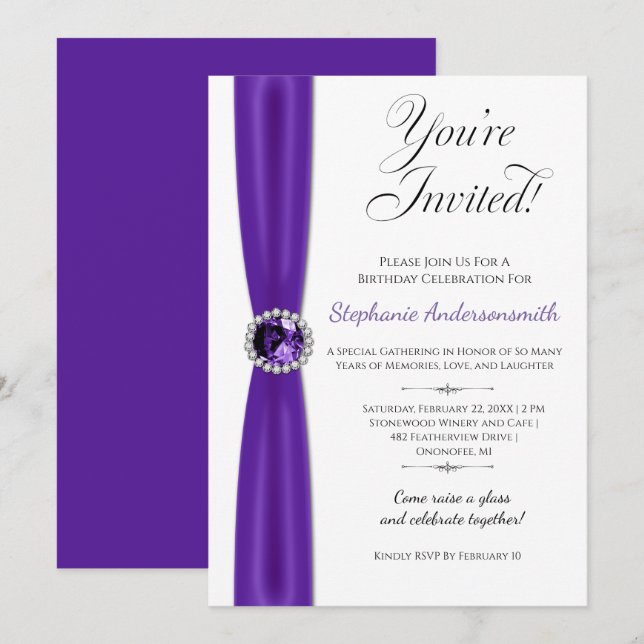 February Birthday Celebration - Purple Amethyst | Invitation (Front/Back)