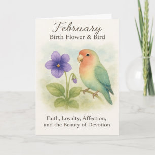 February Birthday Christian Floral Love Bird Card