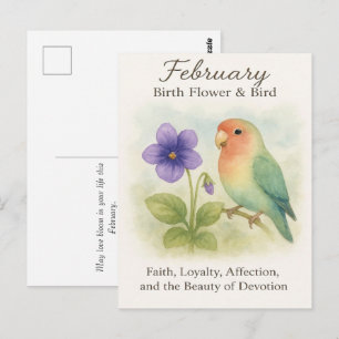 February Birthday Christian Floral Love Bird  Postcard