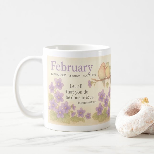 February Birthday Floral Inspirational Birth Month Coffee Mug (With Donut)