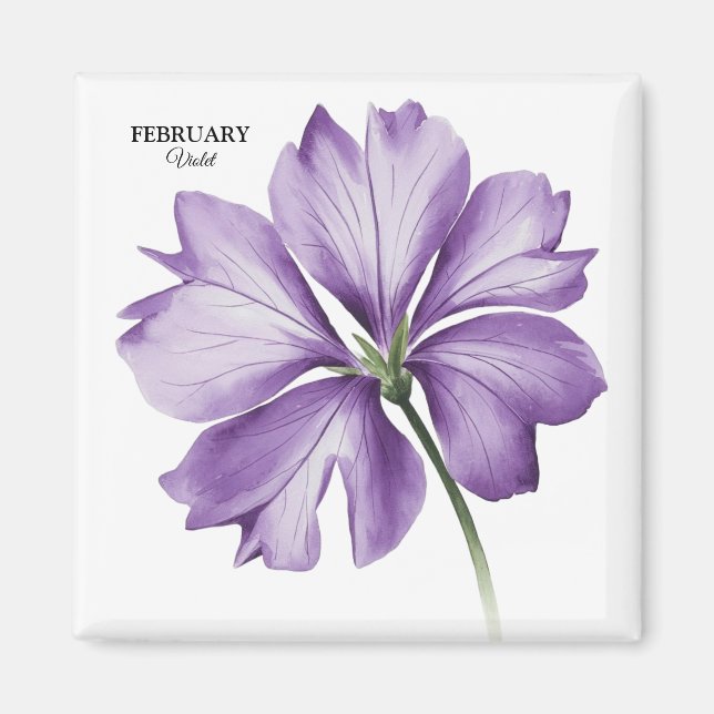 February Birthday Flower: Violet Personalized Gift Magnet (Front)
