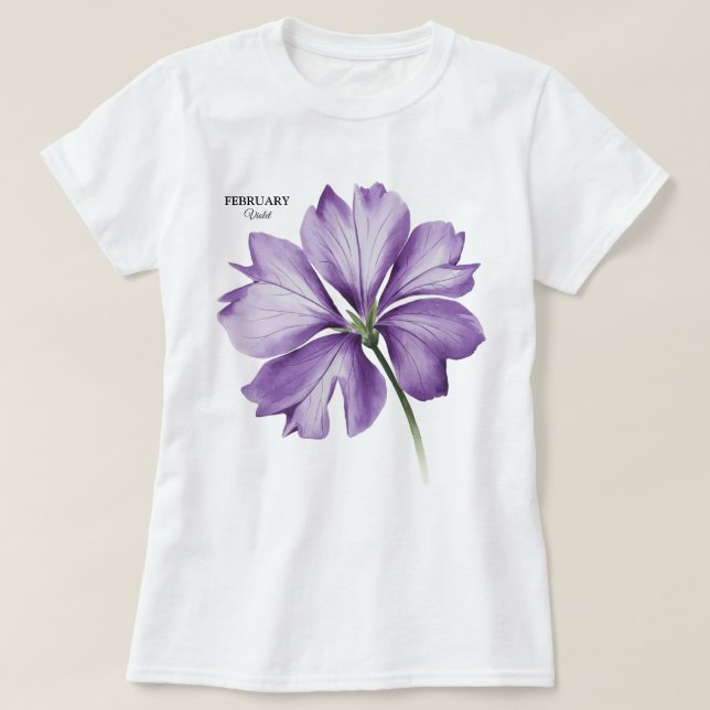 February Birthday Flower: Violet Personalized Gift T-Shirt (Design Front)