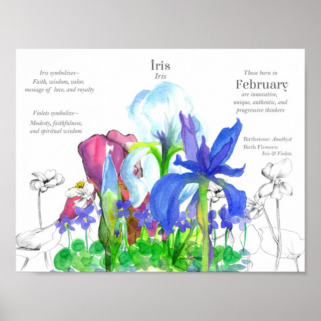 February Birthday Iris Birth Month Flower Violets Poster (Front)