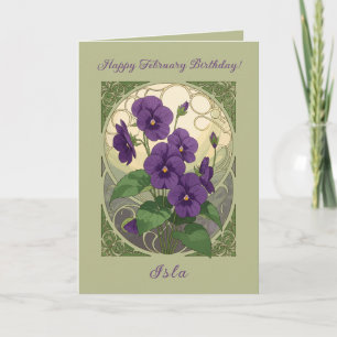 February Birthday Viola Flowers Art Nouveau Style Card
