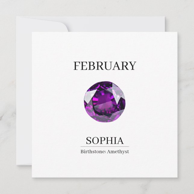 February Birthstone Birthday Name Amethyst Card (Front)