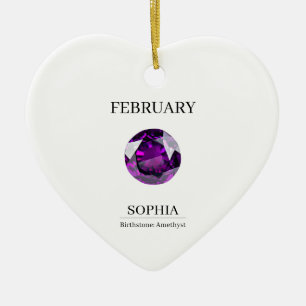February Birthstone Birthday Name Amethyst Ceramic Tree Decoration