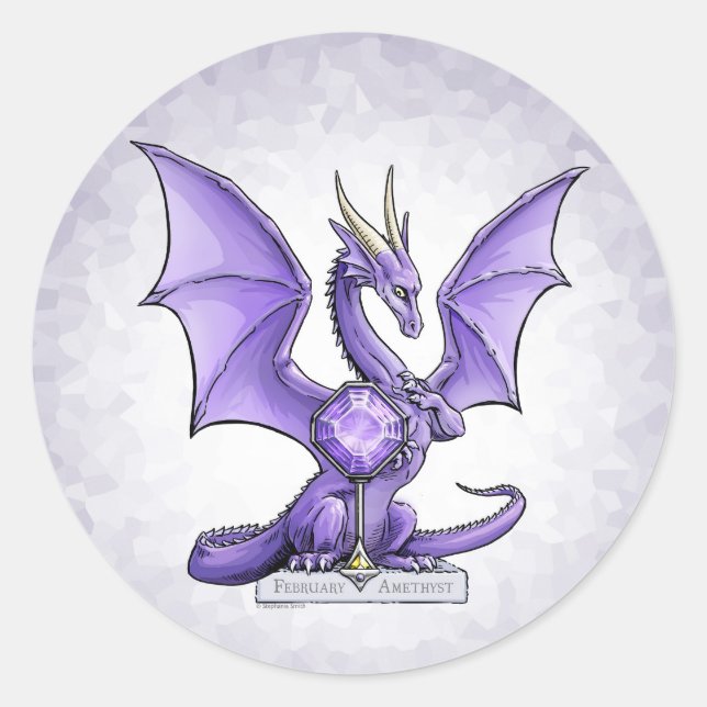 February Birthstone Dragon - Amethyst Classic Round Sticker (Front)