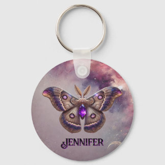 February Birthstone Keychain Amethyst Moth Design