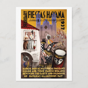 February Fiestas in Havana Vintage Poster Postcard