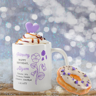 February Floral   Amethyst Birthday Keepsake Coffee Mug