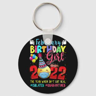 February Girl 2022 Social Distance Birthday Emoji Key Ring