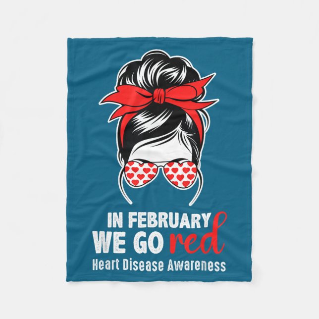 February Go Red Messy Bun Fleece Blanket (Front)