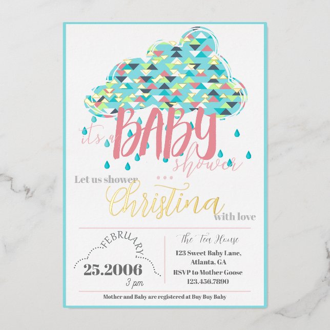February Gold Foil Modern Baby Shower Invitation (Front)